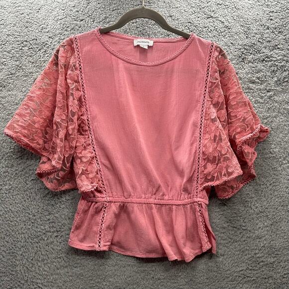 Calligraphy Medium Pink Top Lace Sleeves Romantic Boho - Picture 1 of 8